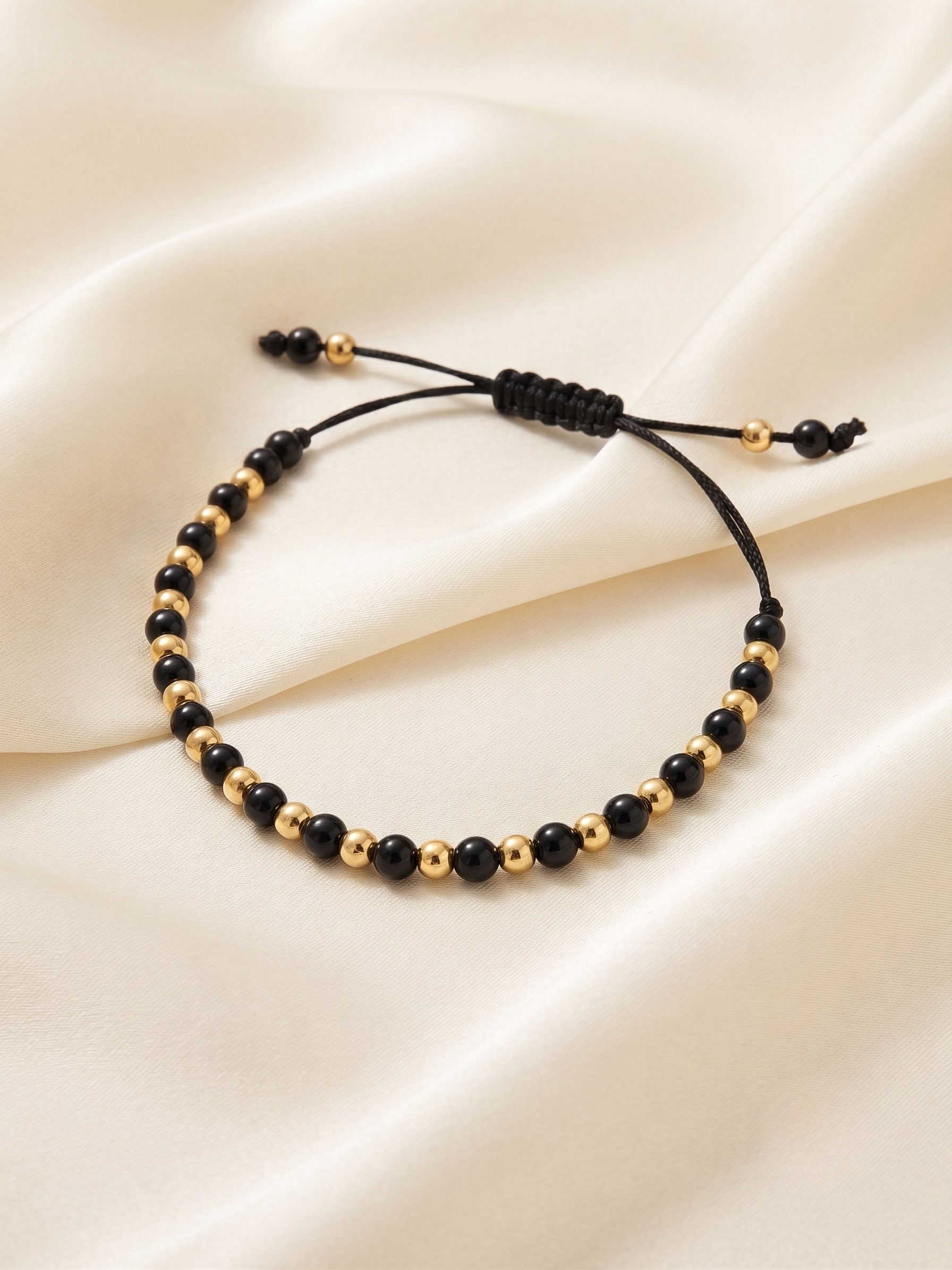 Onyx & Gold Bead Cord Bracelet