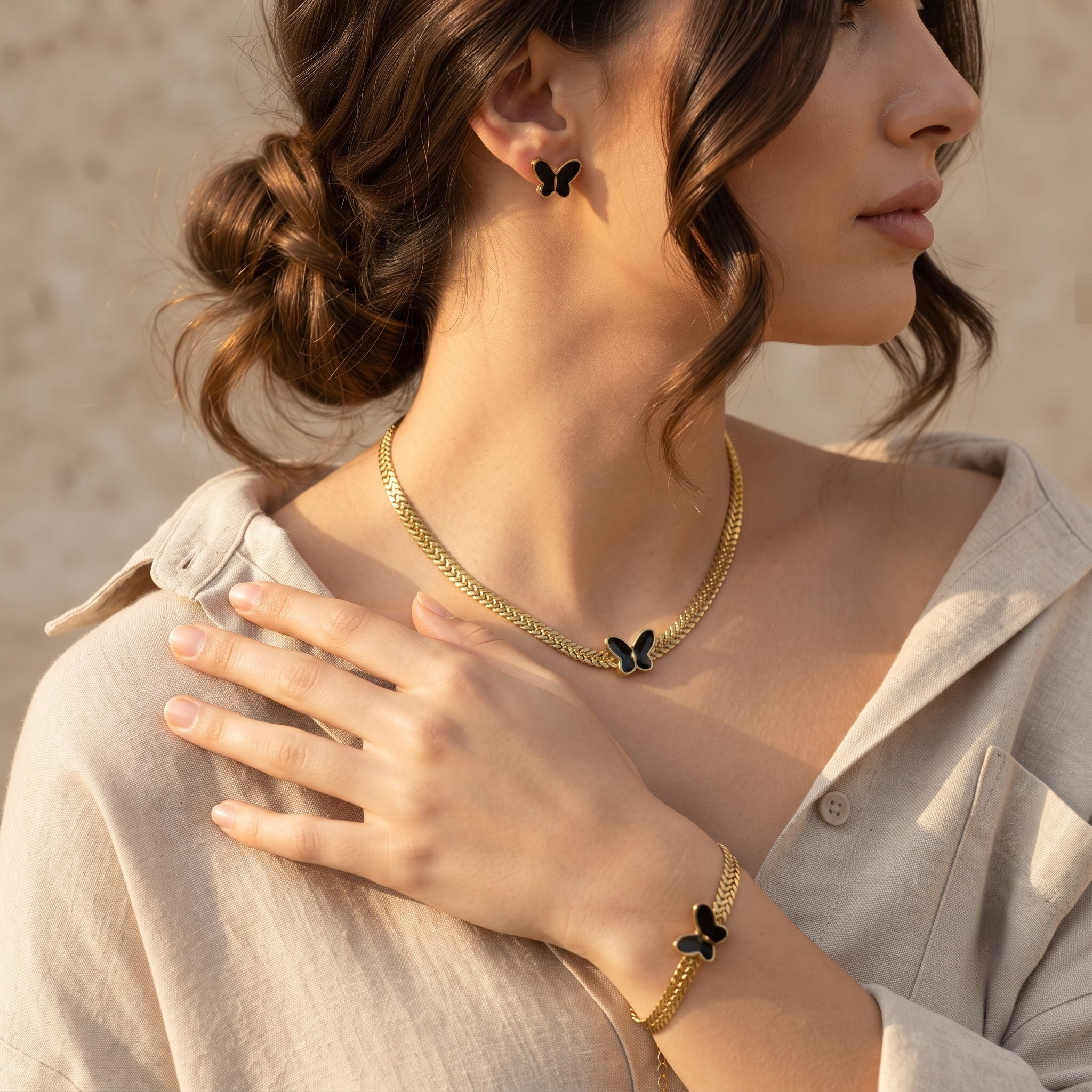 18K Gold Plated Full Jewelry Set Earrings, Necklace & Bracelet