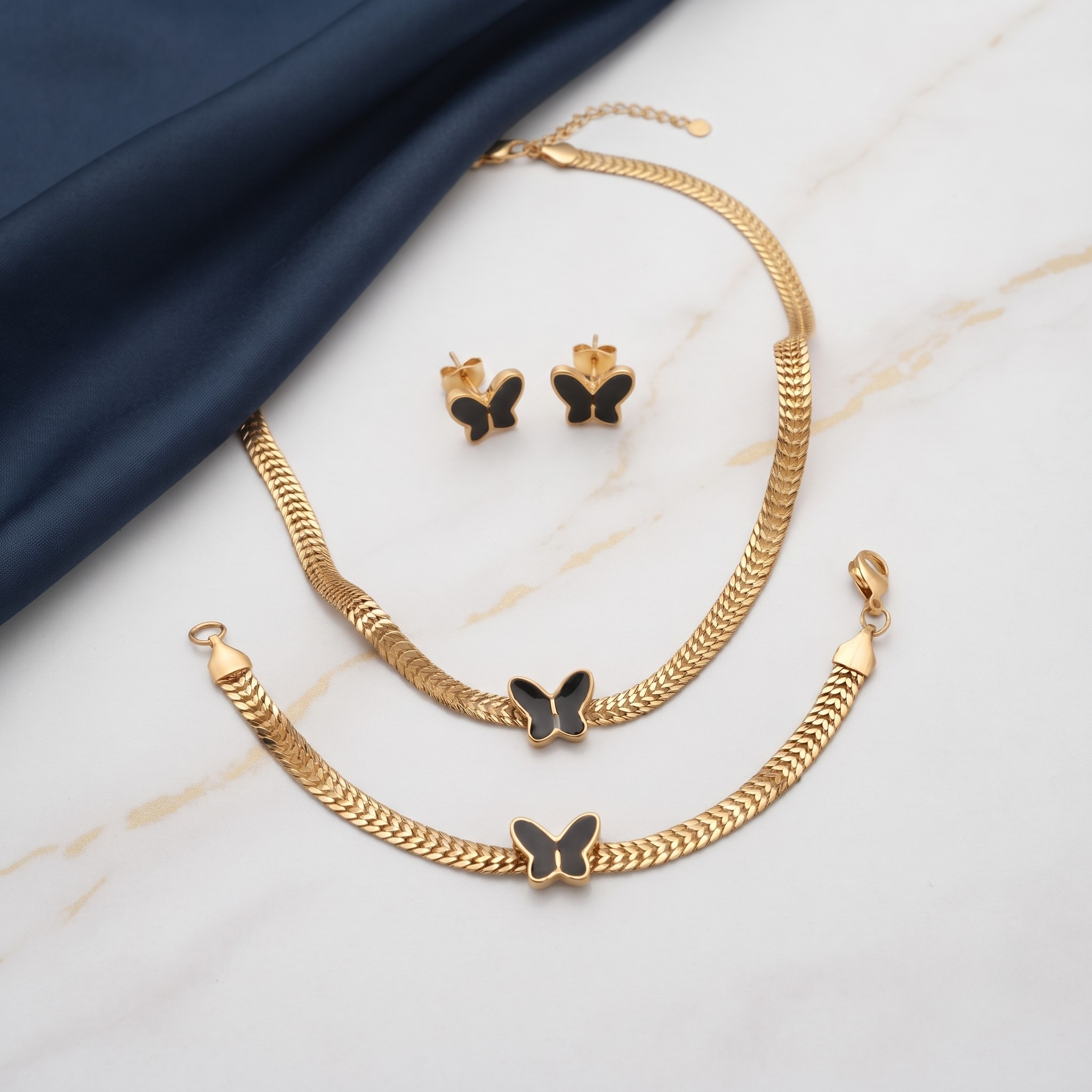 18K Gold Plated Full Jewelry Set Earrings, Necklace & Bracelet