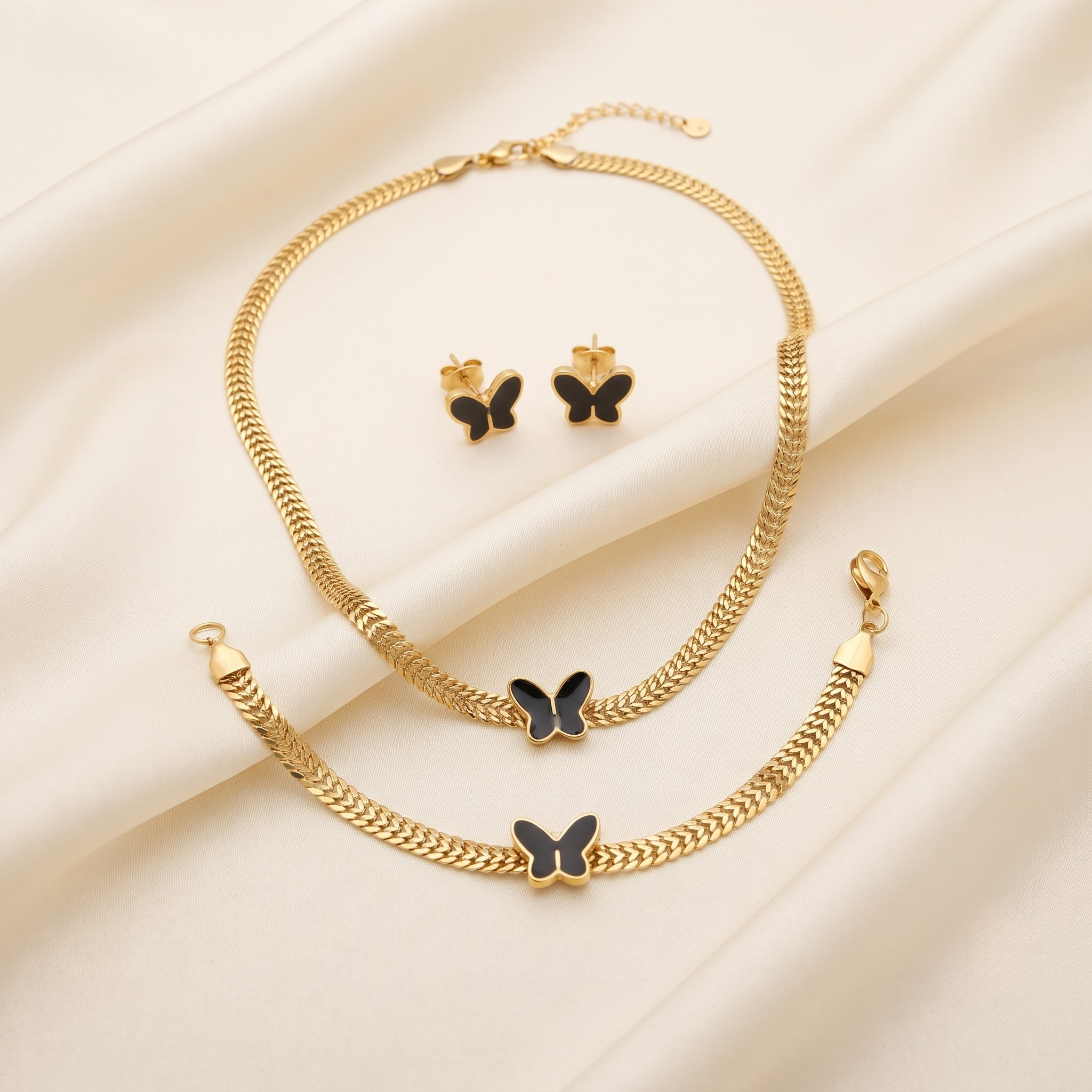 18K Gold Plated Full Jewelry Set Earrings, Necklace & Bracelet