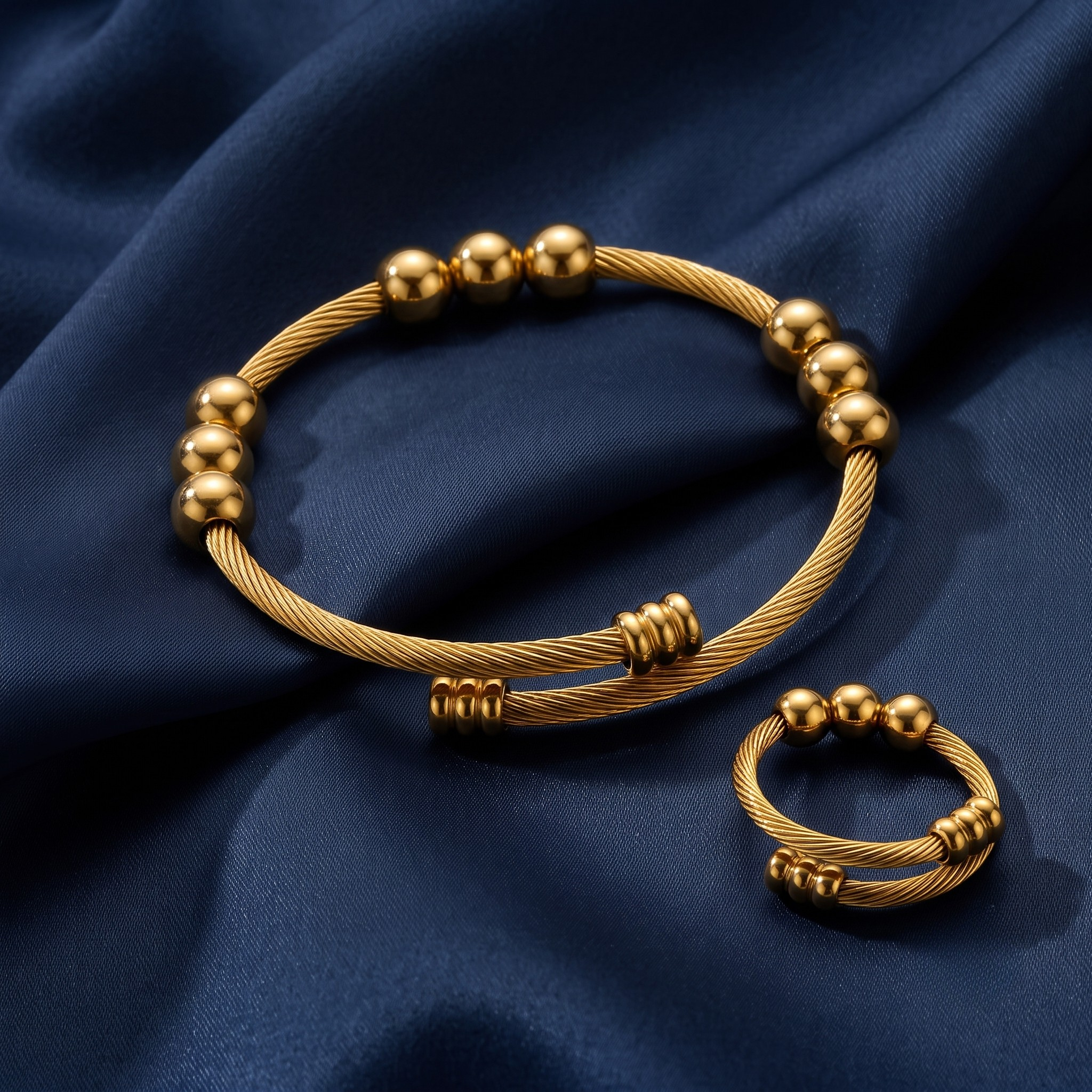 18K Gold Plated Ring & Bracelet Set for Women
