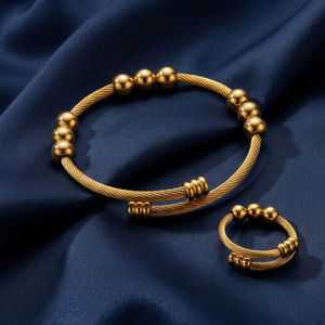 18K Gold Plated Ring & Bracelet Set for Women