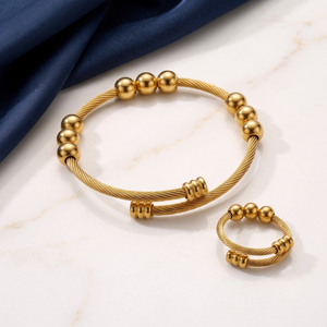 18K Gold Plated Ring & Bracelet Set for Women