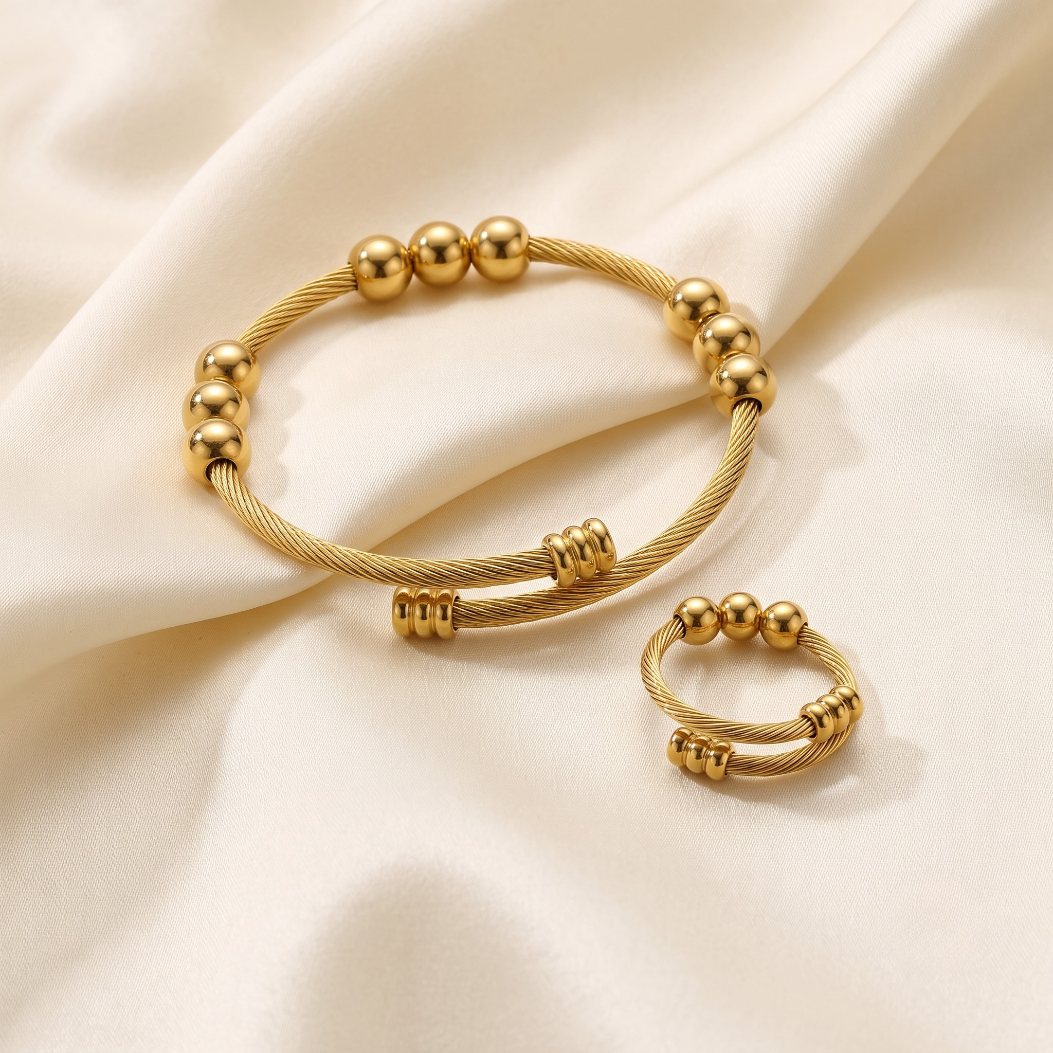 18K Gold Plated Ring & Bracelet Set for Women