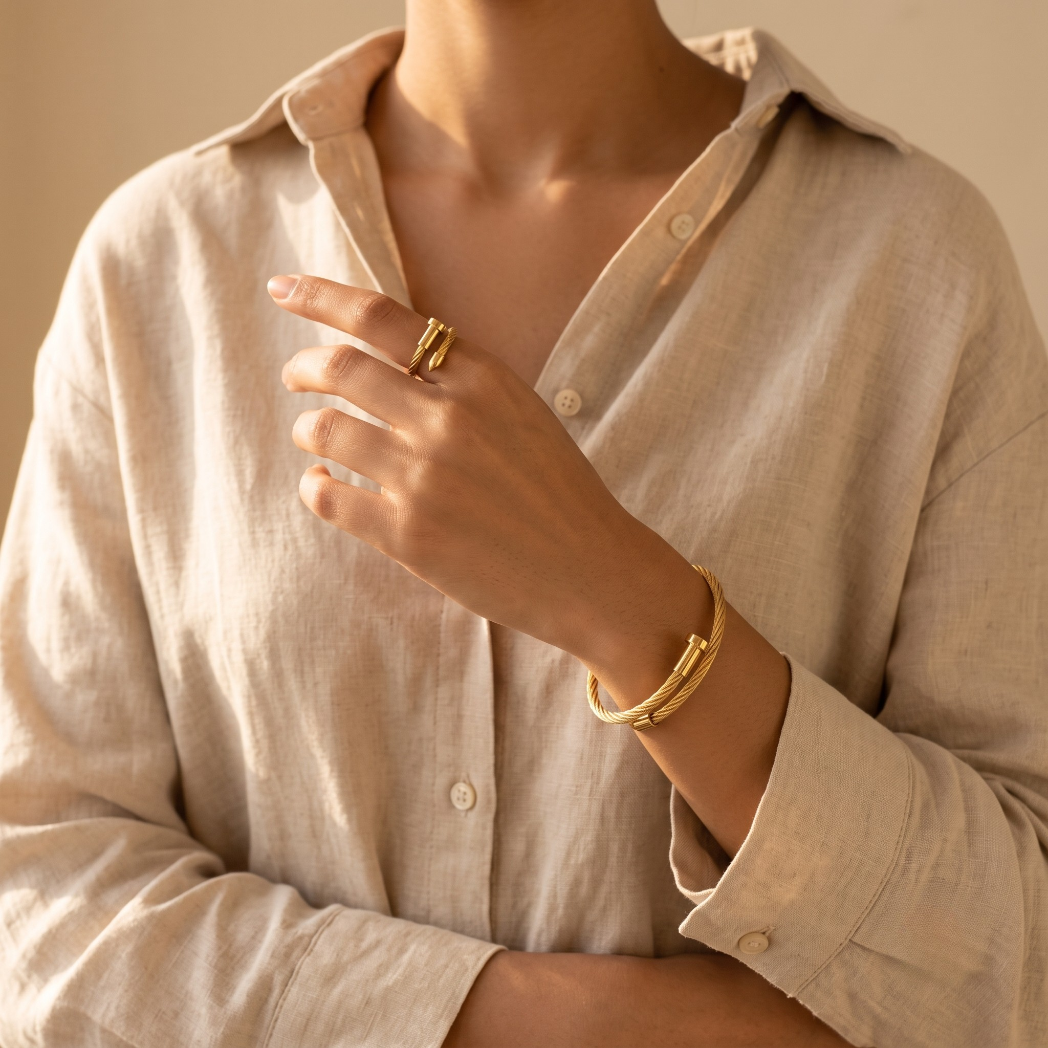 18K Gold Plated Ring & Bracelet Set for Women