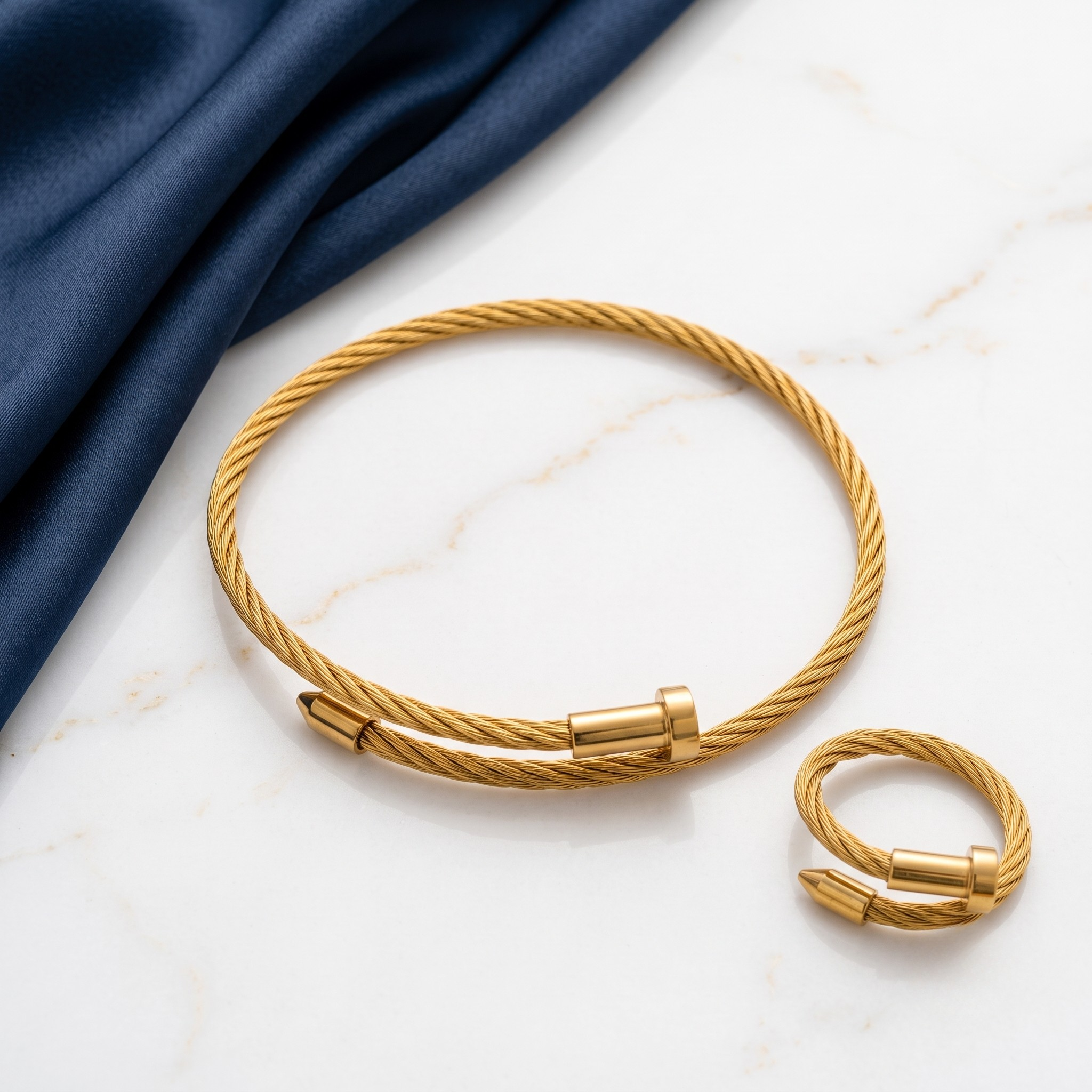 18K Gold Plated Ring & Bracelet Set for Women