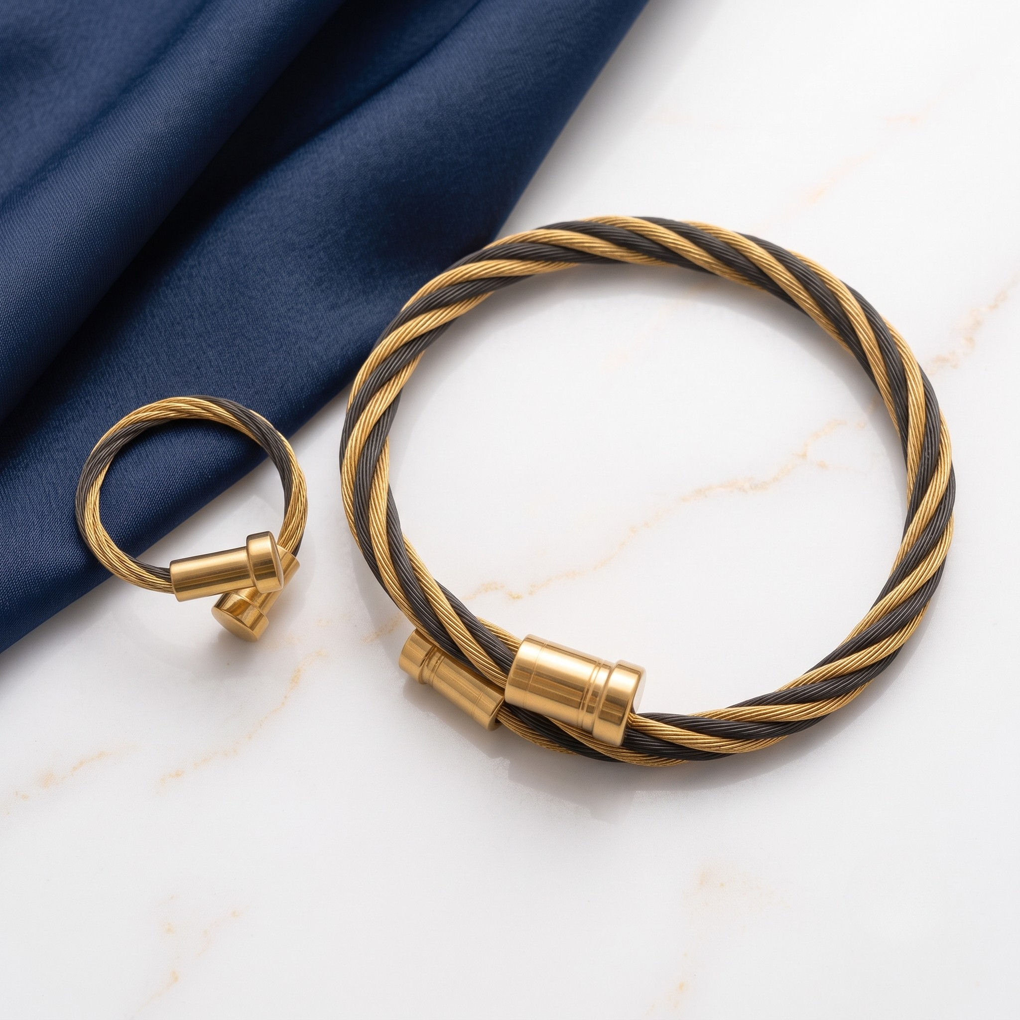 18K Gold Plated Ring & Bracelet Set for Women