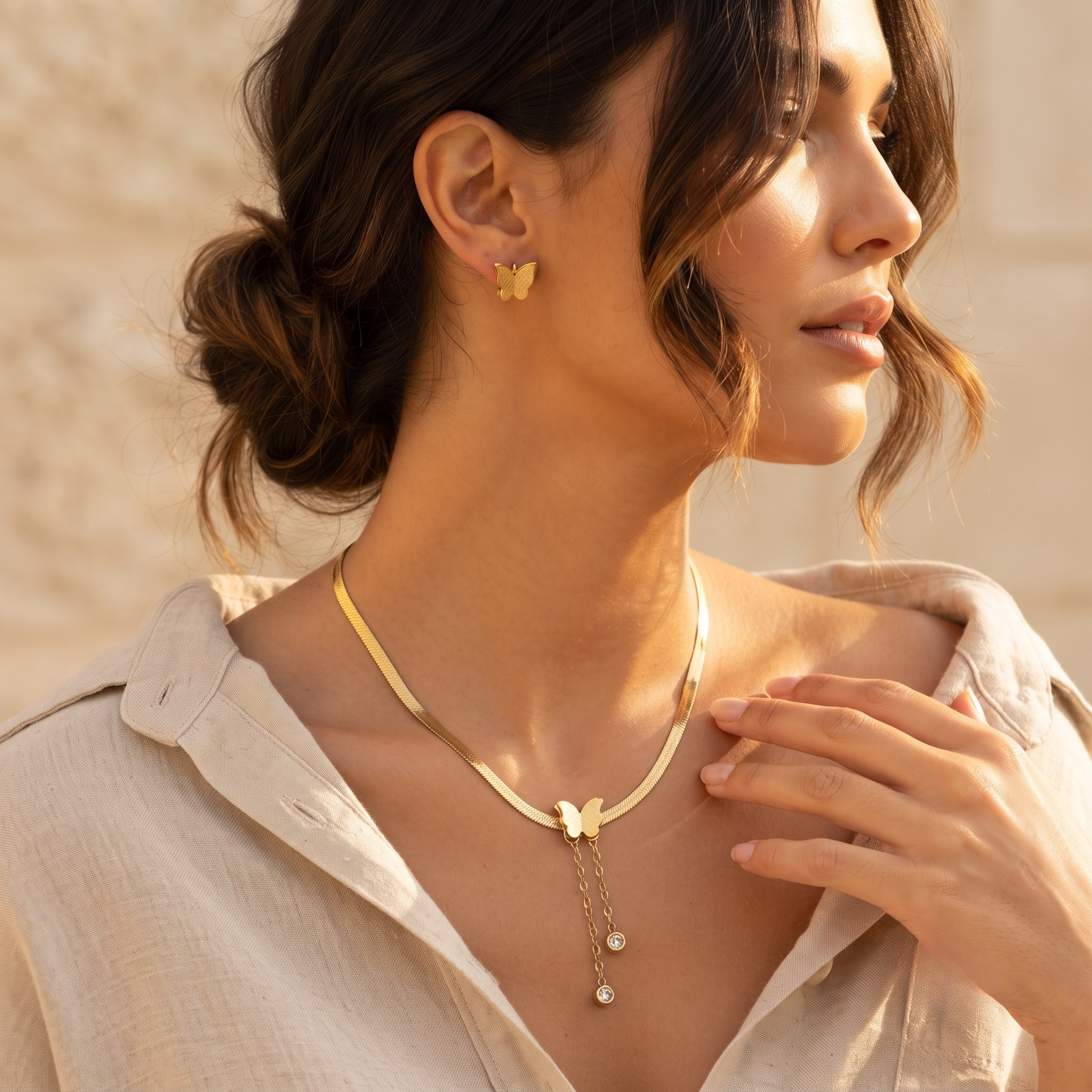 18K Gold Plated Necklace & Earring Set for Women