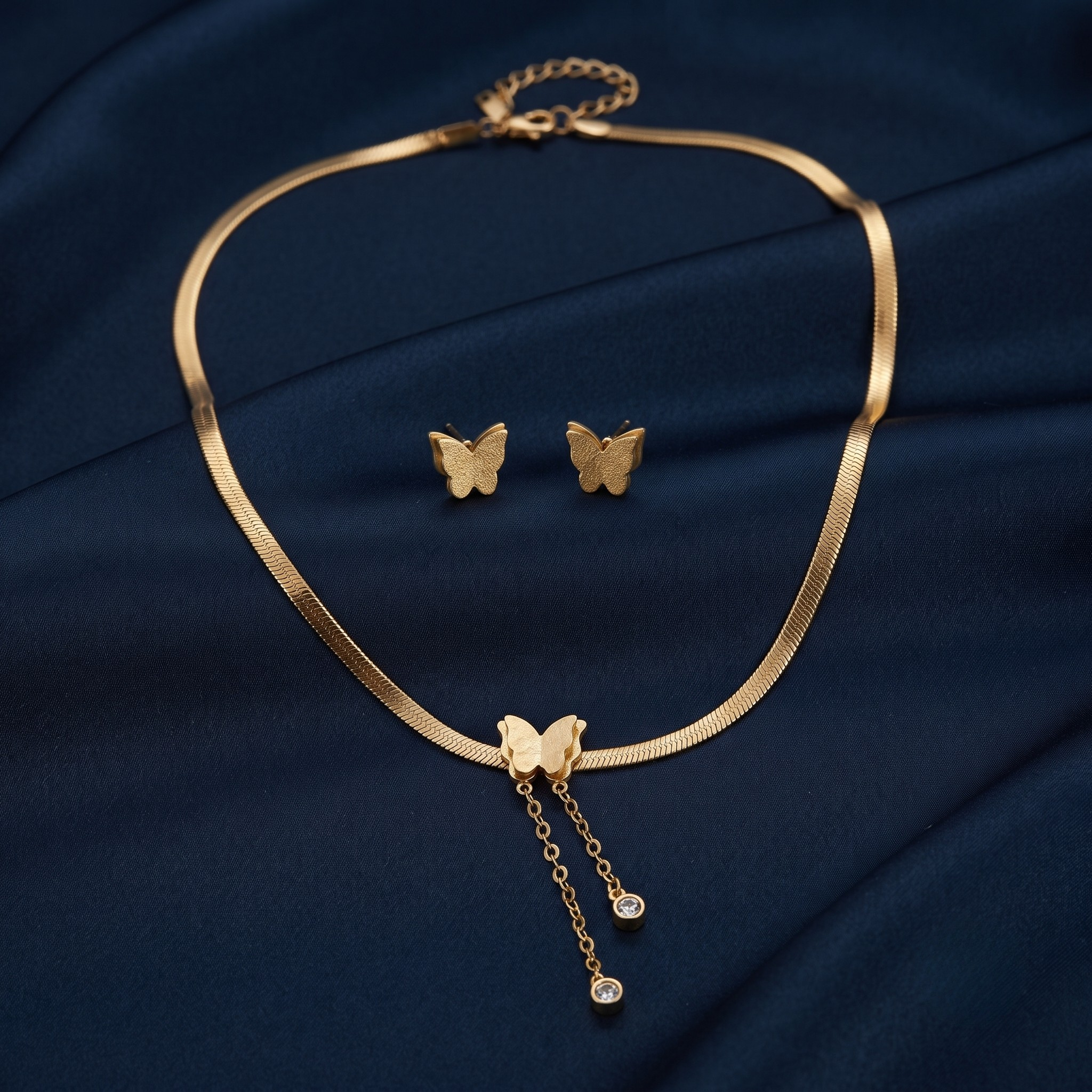 18K Gold Plated Necklace & Earring Set for Women