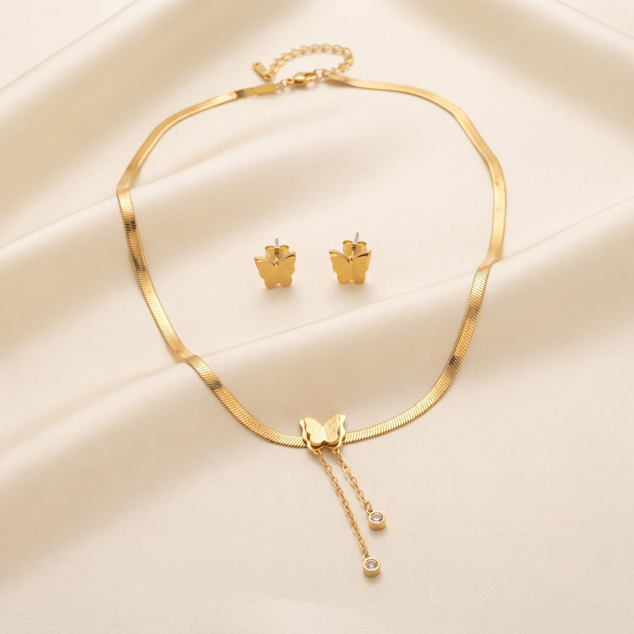 18K Gold Plated Necklace & Earring Set for Women