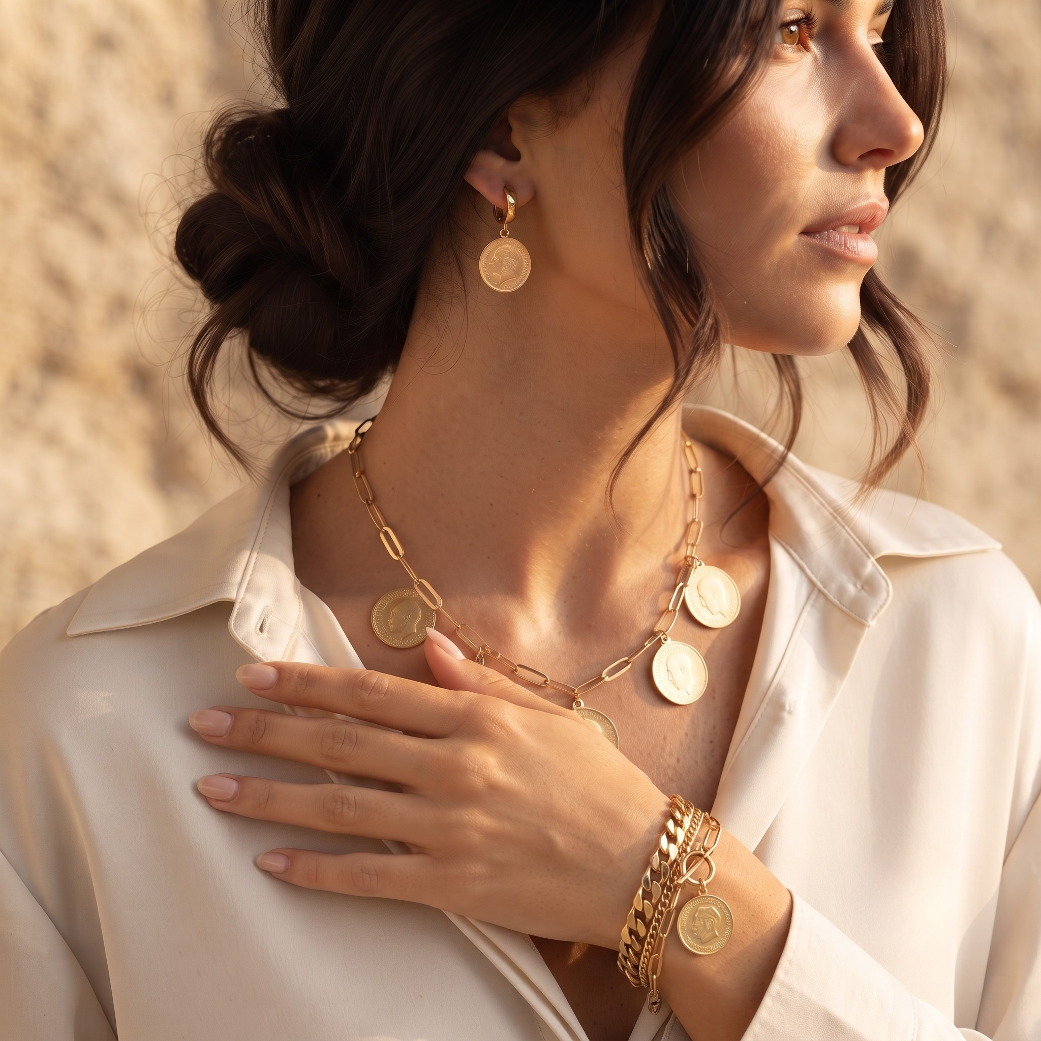 18K Gold Plated Full Jewelry Set Earrings, Necklace & Bracelet