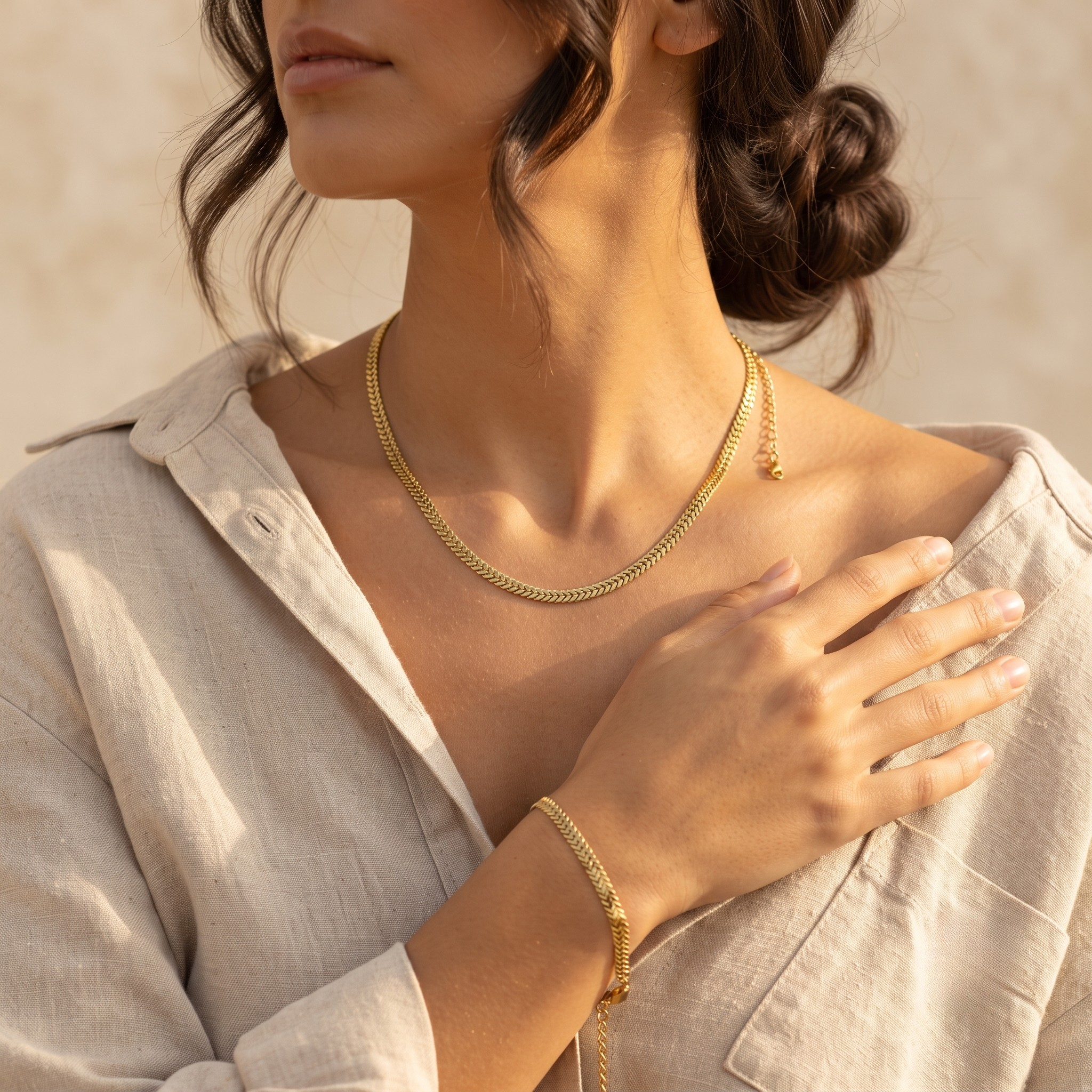 18K Gold Plated Necklace & Bracelet Set for Women