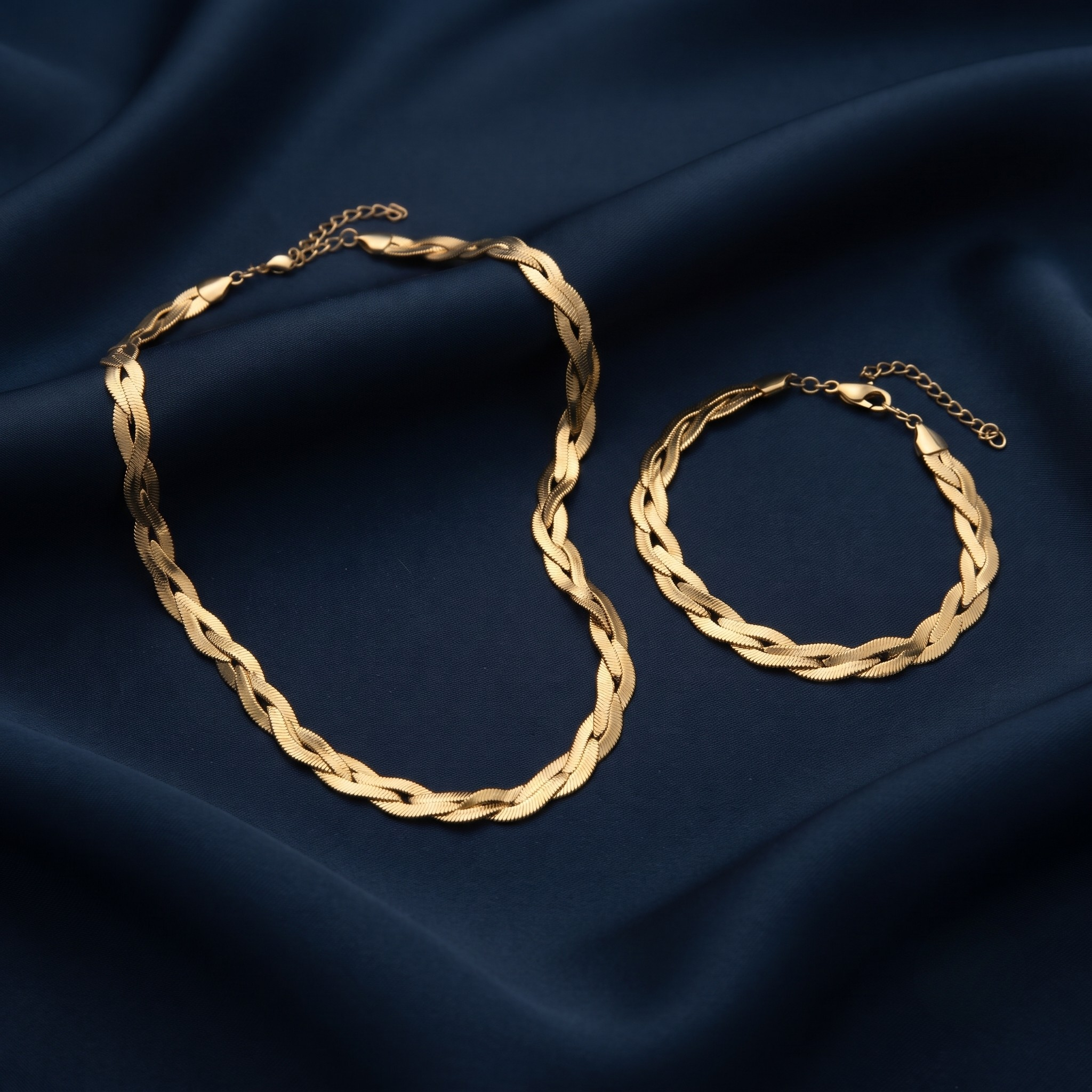 18K Gold Plated Necklace & Bracelet Set for Women