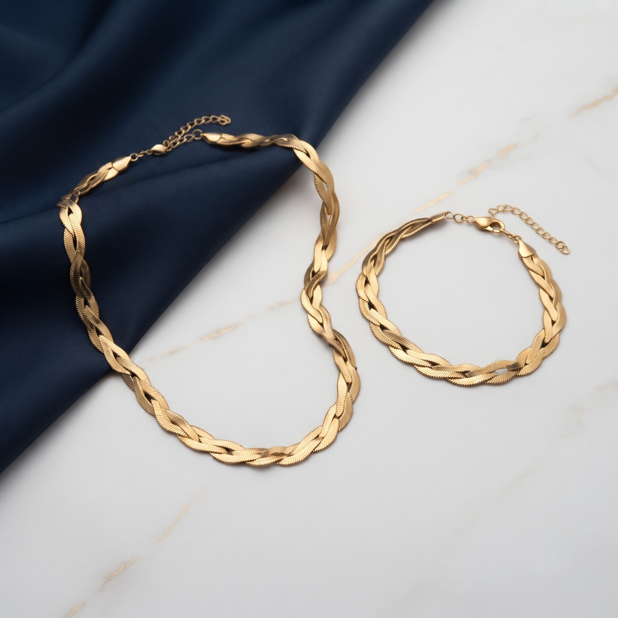 18K Gold Plated Necklace & Bracelet Set for Women