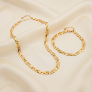 18K Gold Plated Necklace & Bracelet Set for Women